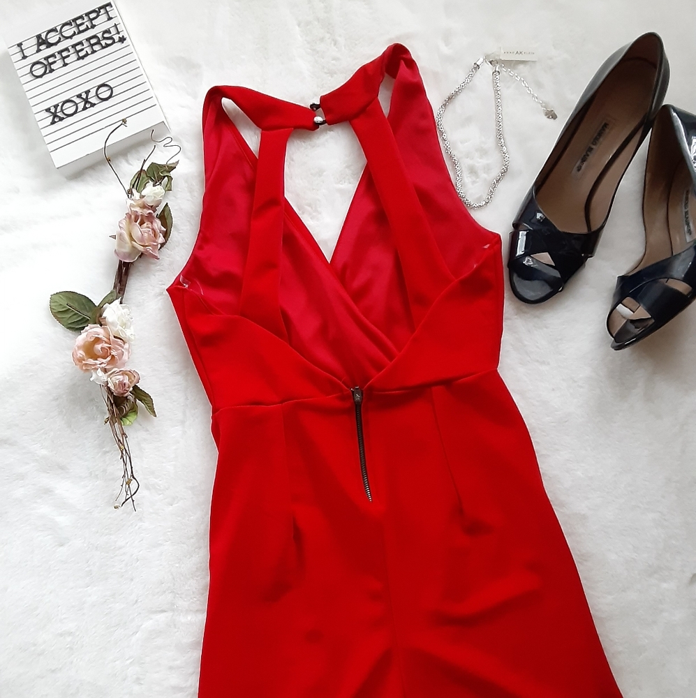 Red Culotte Sleeveless Jumpsuit Medium - Picture 6 of 8